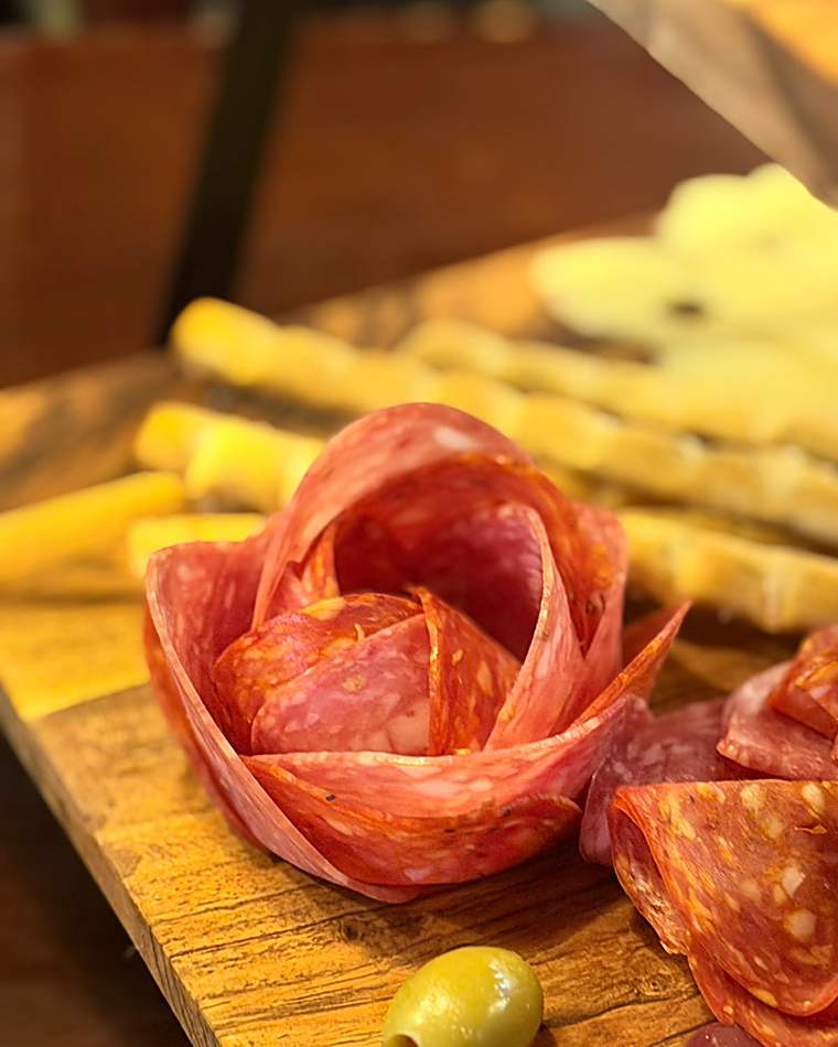 Charcuterie detail on a grazing board